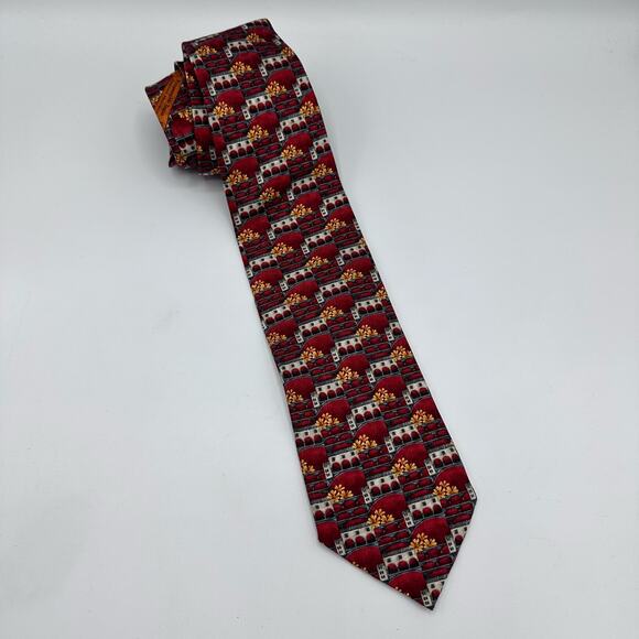 Ermenegildo Zegna Silk Necktie Red Orange Multi Print Designo Exclusiva - Picture 3 of 9
